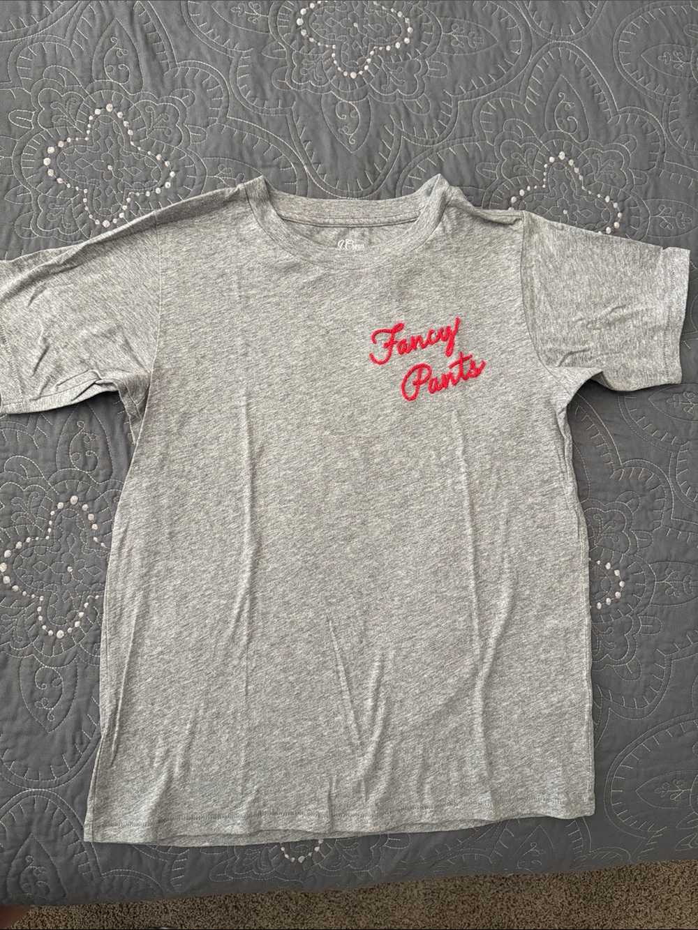 J. Crew Women’s Heather Gray Tee with 'Fancy Pants' embroidery - S and NWT!